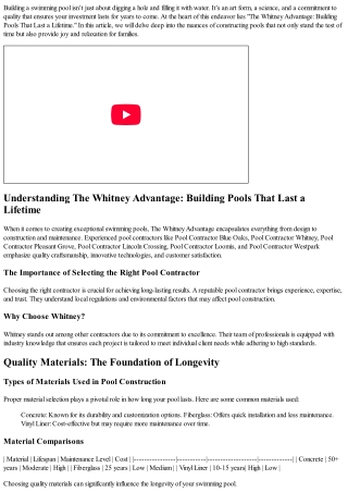 The Whitney Advantage: Building Pools That Last a Lifetime