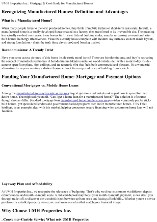 UMH Properties Inc.: Mortgage & Cost Guide for Manufactured Homes