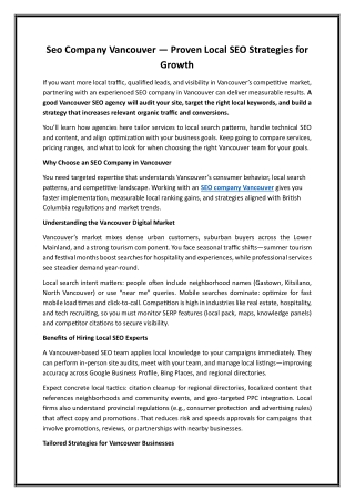 Seo Company Vancouver — Proven Local SEO Strategies for Growth