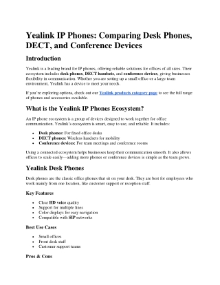 Yealink IP Phones Comparing Desk Phones, DECT, and Conference Devices