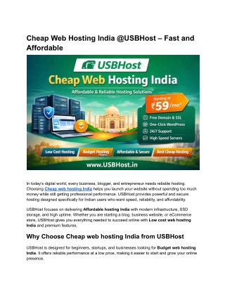 Cheap Web Hosting India @USBHost – Fast and Affordable
