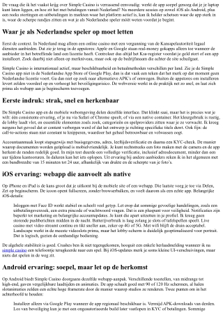 Ervaringen met de Simple Casino App: Gebruiksgemak, iOS/Android en Betaalopties