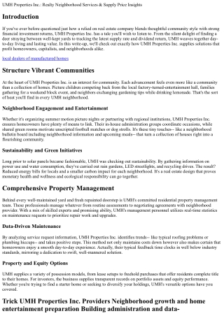 UMH Properties Inc.: Real Estate Community Services & Stock Price Insights