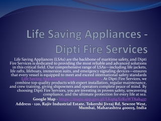 Life Saving Appliances On Ship - Dipti Fire Services