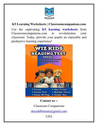 K5 Learning Worksheets  Classroomcompanions.com