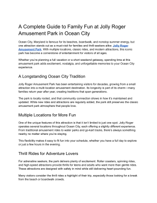 A Complete Guide to Family Fun at Jolly Roger Amusement Park in Ocean City