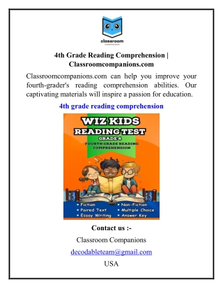 4th Grade Reading Comprehension  Classroomcompanions.com