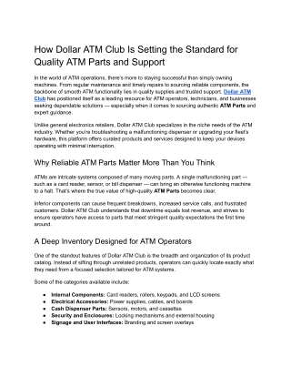 How Dollar ATM Club Is Setting the Standard for Quality ATM Parts and Support