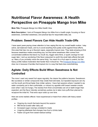 Nutritional Flavor Awareness: A Health Perspective on Pineapple Mango Iron Mike