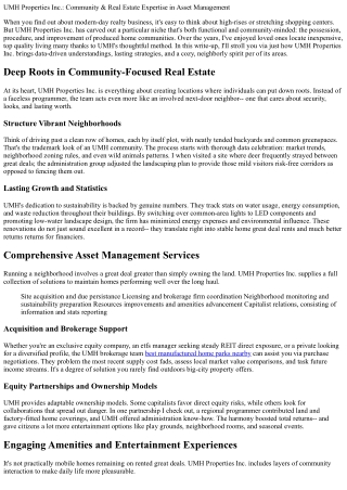 UMH Properties Inc.: Community & Real Estate Expertise in Asset Management
