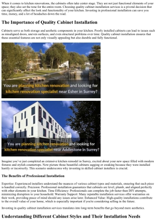 Why You Should Invest In Quality Cabinet Installation Services For Your New kitc