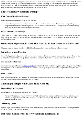 Windshield Replacement Near Me: What to Expect from On-Site Services