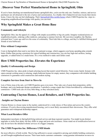 . Clayton Homes & Top Retailers of Manufactured Homes in Springfield, Ohio|UMH P