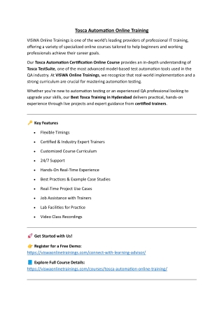 Tosca Automation Online Training Real-time support from India