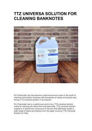 TTZ UNIVERSA SOLUTION FOR CLEANING BANKNOTES