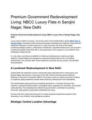 NBCC Luxury Flats in Sarojini Nagar, New Delhi