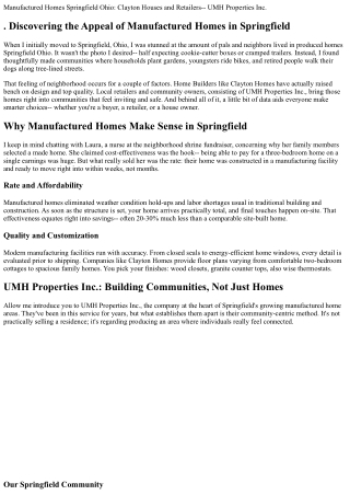 . Manufactured Homes Springfield Ohio: Clayton Homes and Retailers-- UMH Propert