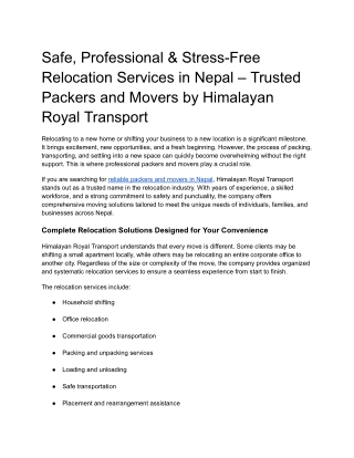 Reliable Packers and Movers in Nepal