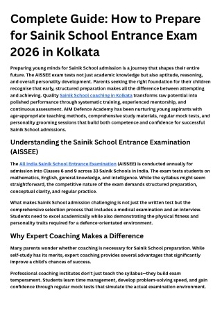 Best Sainik School Coaching in Kolkata for 2026 Entrance