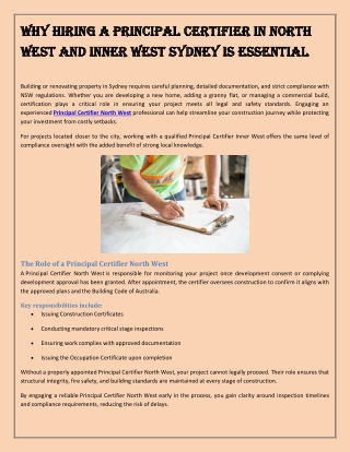 Why Hiring a Principal Certifier in North West and Inner West Sydney Is Essentia