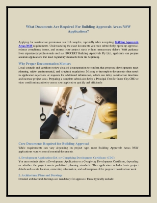 What Documents Are Required For Building Approvals Areas NSW Applications