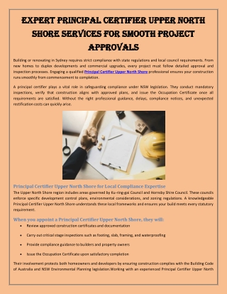 Expert Principal Certifier Upper North Shore Services for Smooth Project Approva