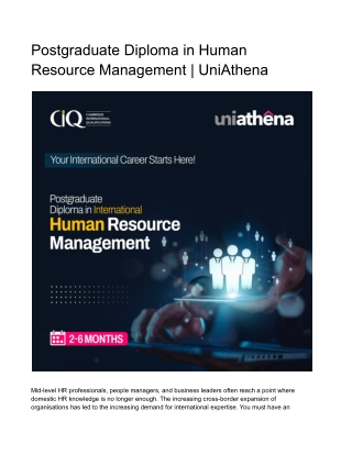 Postgraduate Diploma in Human Resource Management - UniAthena