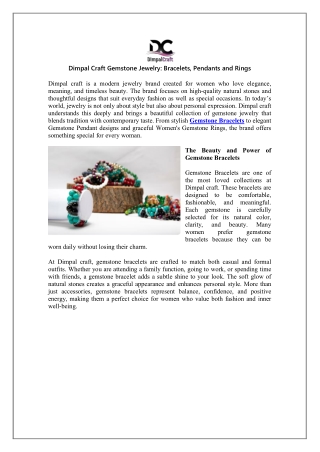 Dimpal Craft Gemstone Jewelry Bracelets Pendants and Rings