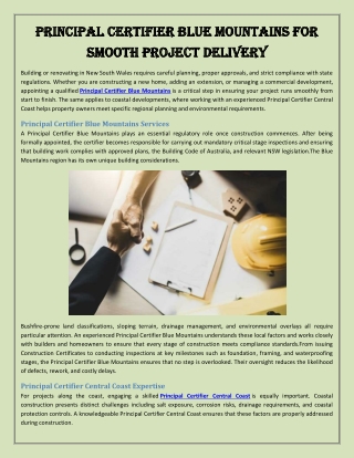 Principal Certifier Blue Mountains for Smooth Project Delivery