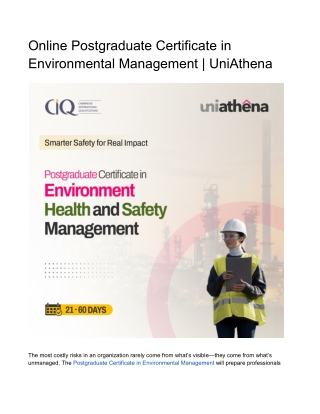 Online Postgraduate Certificate in Environmental Management- UniAthena