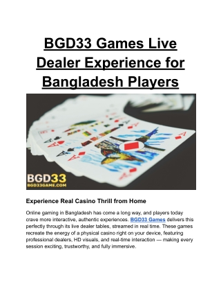 BGD33 Games Live Dealer Experience for Bangladesh Players