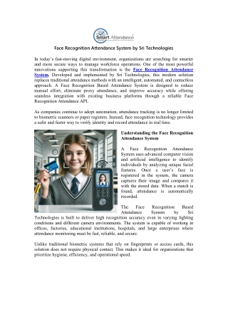 Face Recognition Attendance System by Sri Technologies