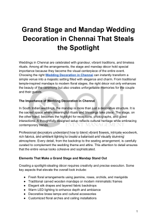 Grand Stage and Mandap Wedding Decoration in Chennai That Steals the Spotlight