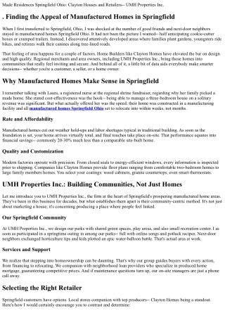 . Produced Homes Springfield Ohio: Clayton Homes and Retailers-- UMH Properties
