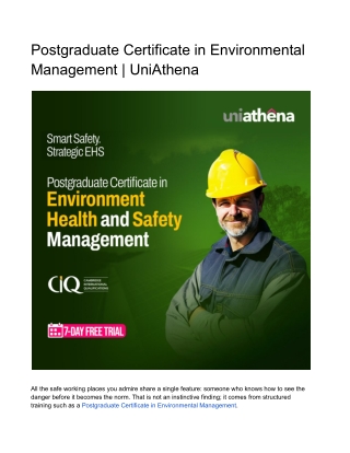 Postgraduate Certificate in Environmental Management- UniAthena