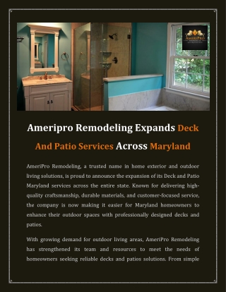 Ameripro Remodeling Expands Deck And Patio Services Across Maryland