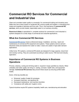 Commercial RO Services for Commercial and Industrial Use