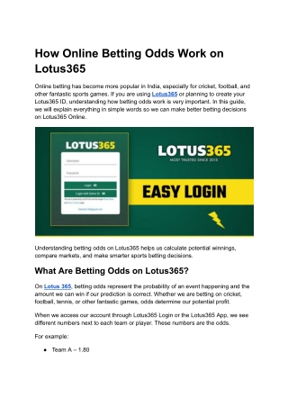 How Online Betting Odds Work on Lotus365