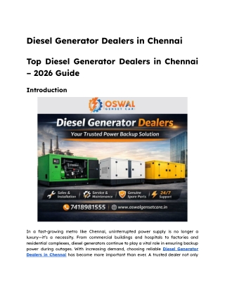Top Diesel Generator Dealers in Chennai – 2026 Guide