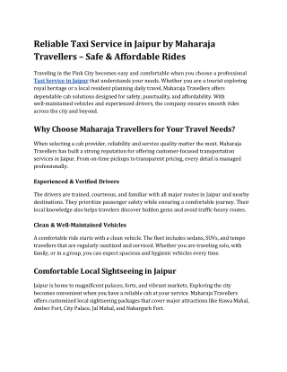 Reliable Taxi Service in Jaipur by Maharaja Travellers – Safe & Affordable Rides