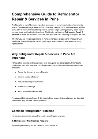 Comprehensive Guide to Refrigerator Repair & Services in Pune
