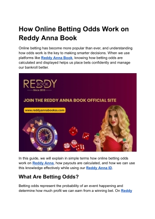 How Online Betting Odds Work on Reddy Anna Book