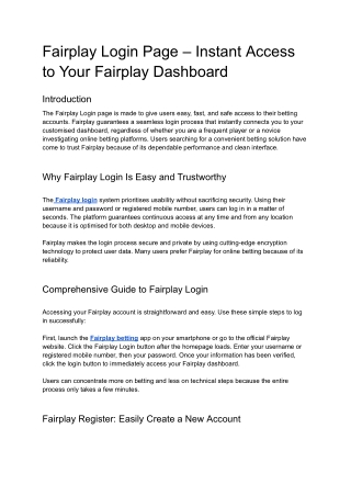 Fairplay Login Page – Instant Access to Your Fairplay Dashboard