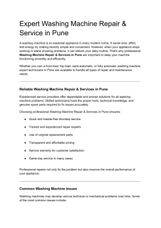 Expert Washing Machine Repair & Service in Pune