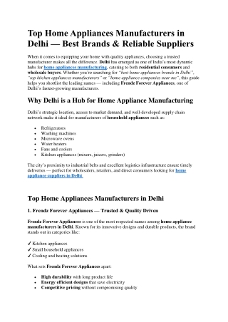 Top Home Appliances Manufacturers in Delhi — Best Brands & Reliable Suppliers