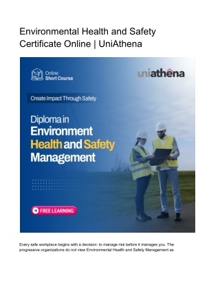 Environmental Health and Safety Certificate Online- UniAthena