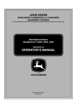 John Deere MowMentum™ JS26 JS36 JS46 Walk-Behind Mower Operator’s Manual Instant Download (PIN010001-) (Publication No.O