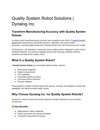 Quality System Robot Solutions _ Dynalog Inc