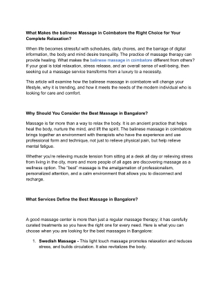 What Makes the balinese massage in coimbatore the Right Choice for Your Complete Relaxation