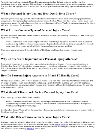 10 Essential Facts About Personal Injury Law and Attorney Representation in Miam